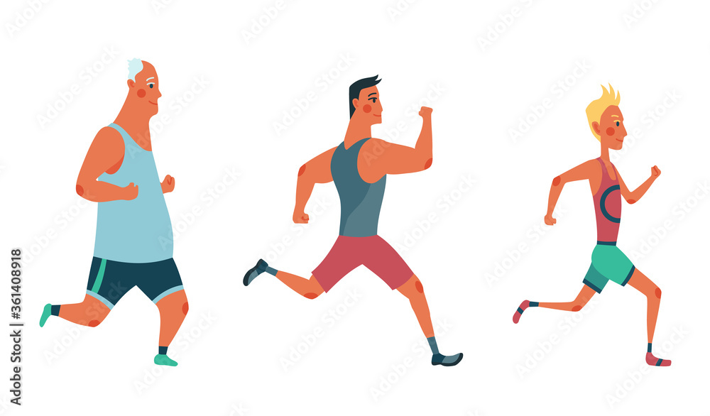 Men running marathon race. Group of people dressed in sports clothes. Participants of athletics event trying to outrun each other Men running marathon race. Group of people dressed in sports clothes. Participants of athletics event trying to outrun each other