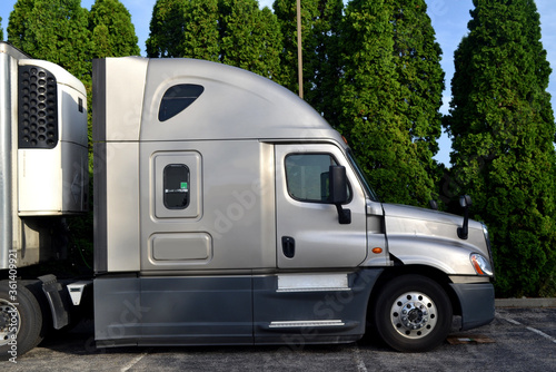 Grey Semi Truck Closeup Side View