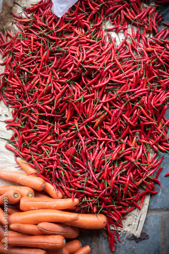 peppers and carrots at a market in Vietnam