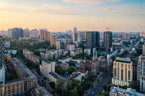 Cityscape in the morning, aerial view