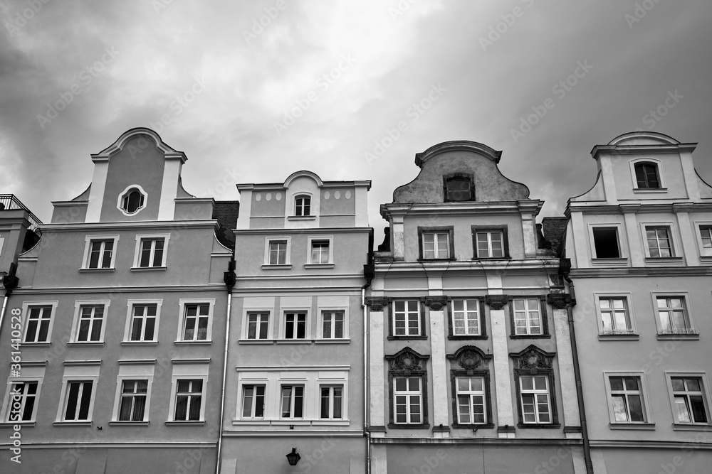 Facades of historic tenement houses on the market square in Jelenia Gora