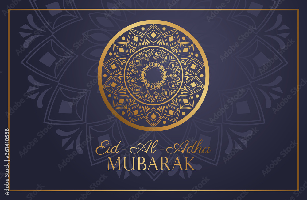 Obraz premium Eid Al Adha Mubarak celebration with golden mandala