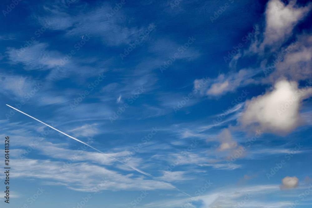 Blue sky background with white high clouds Altostratus, Cirrocumulus, Cirrus.