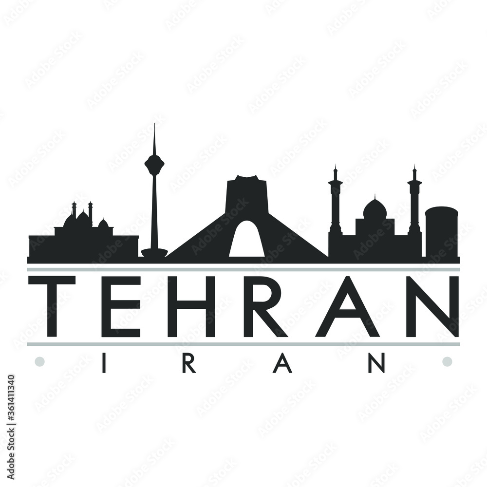 Tehran Iran Skyline Silhouette Design City Vector Art Famous Buildings