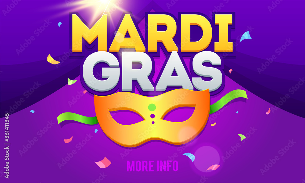 Mardi Gras design element. Mardi Gras Party Mask Poster. Holiday poster, banner, flyer template
