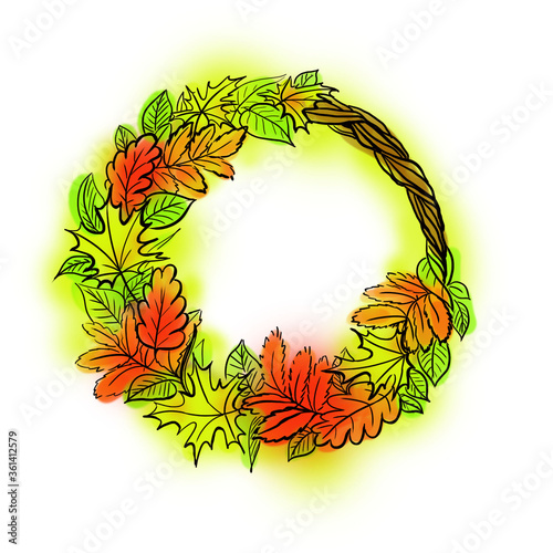 illustration of an autumn wreath of leaves