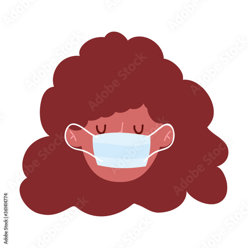 girl face with medical mask  coronavirus covid 19 pandemic isolated icon design white background