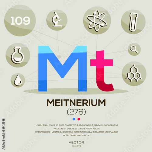 MT (Meitnerium)The periodic table element,letters and icons,Vector illustration.