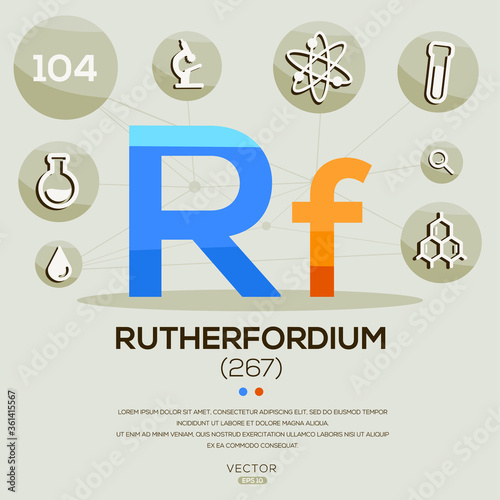 RF (Rutherfordium)The periodic table element,letters and icons,Vector illustration.