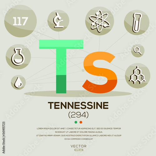 TS (Tennessine)The periodic table element,letters and icons,Vector illustration.