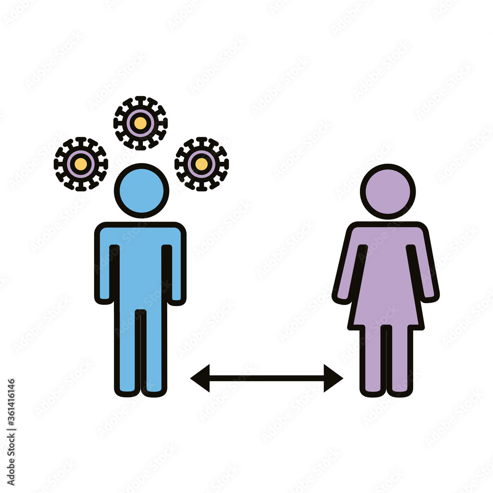 couple humans silhouettes distance social line and fill style icon couple humans silhouettes distance social line and fill style icon