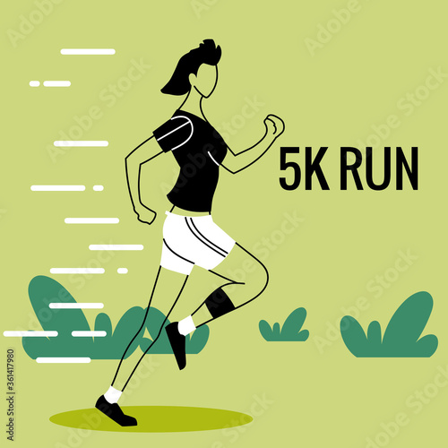 Woman avatar running and 5k run vector design