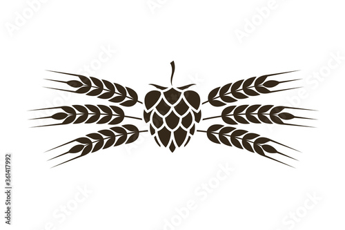 illustration of hop with barley ear for brewing isolated on white background