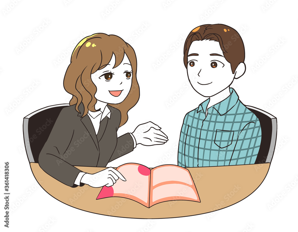 客に説明する不真面目な女性会社員 客に説明する不真面目な女性会社員