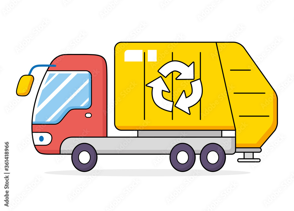 Fototapeta premium Garbage truck cartoon isolated