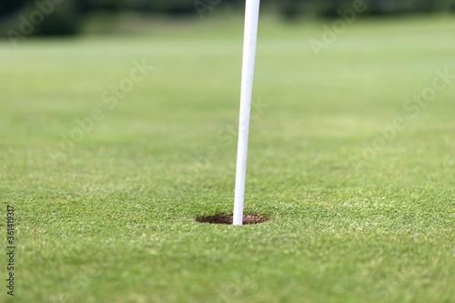 golf flag close up on a golf course