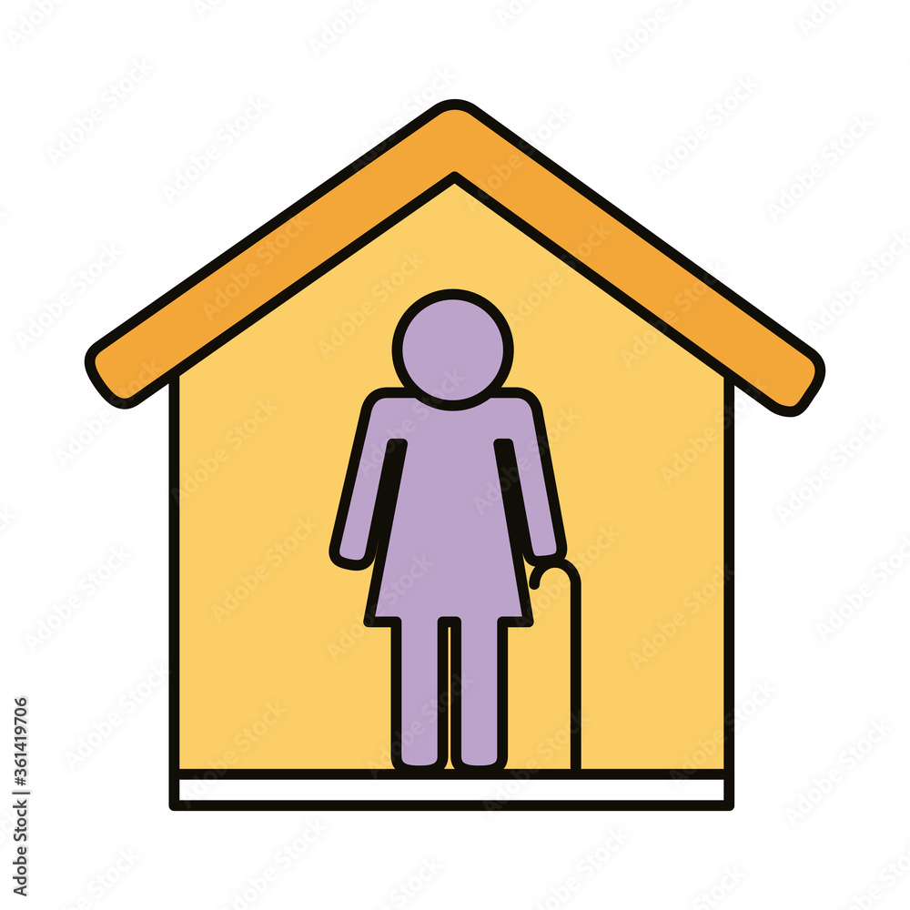 old woman stay at home line and fill style icon old woman stay at home line and fill style icon