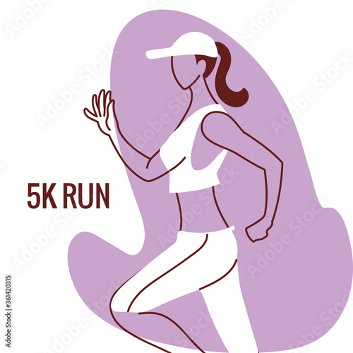 Woman avatar running and 5k run vector design