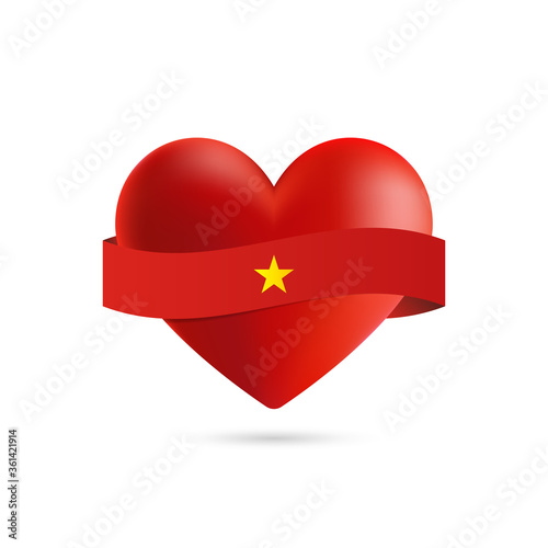 Heart with waving Vietnam flag. Vector illustration.