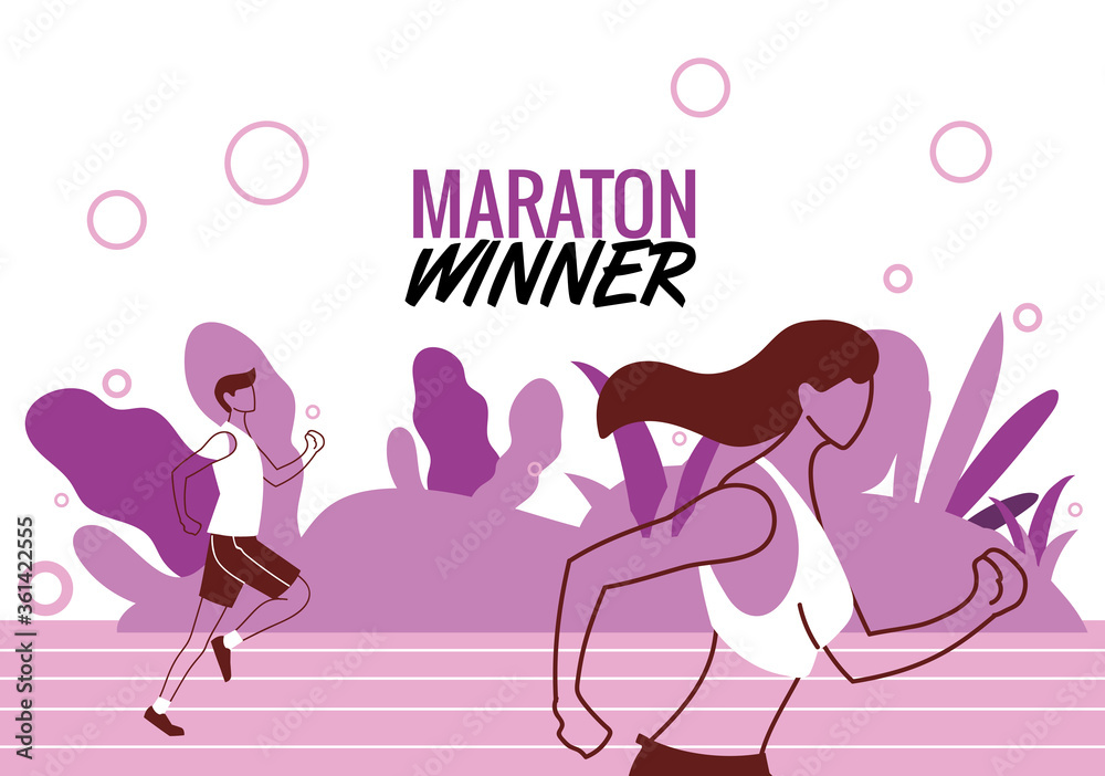 Man and woman avatar running on track vector design Man and woman avatar running on track vector design