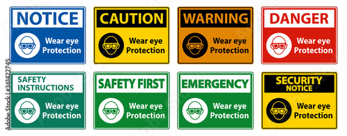 Wear eye protection on white background