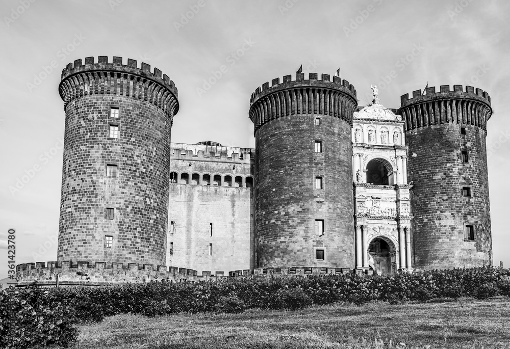 The New Castle in Naples Italy in black and white The New Castle in Naples Italy in black and white