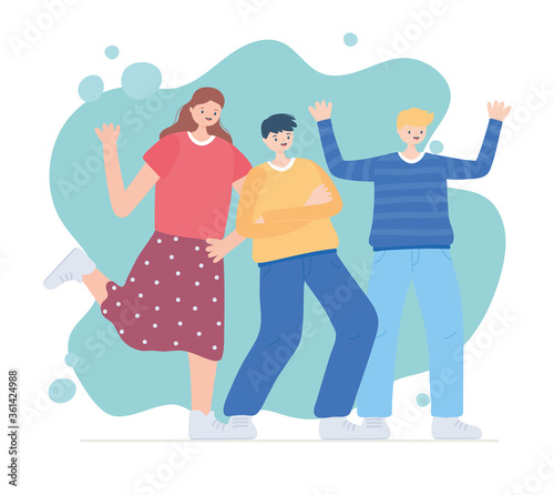 happy friendship day, men and woman cartoon character special event celebration