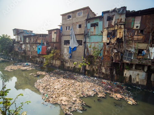 Poor and impoverished slums of Dharavi in the city of Mumbai. photo