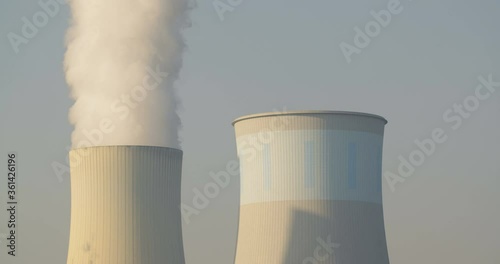 Cooling towers of a coal power plant (Grosskrotzenburg) near Hanau, Germany. photo