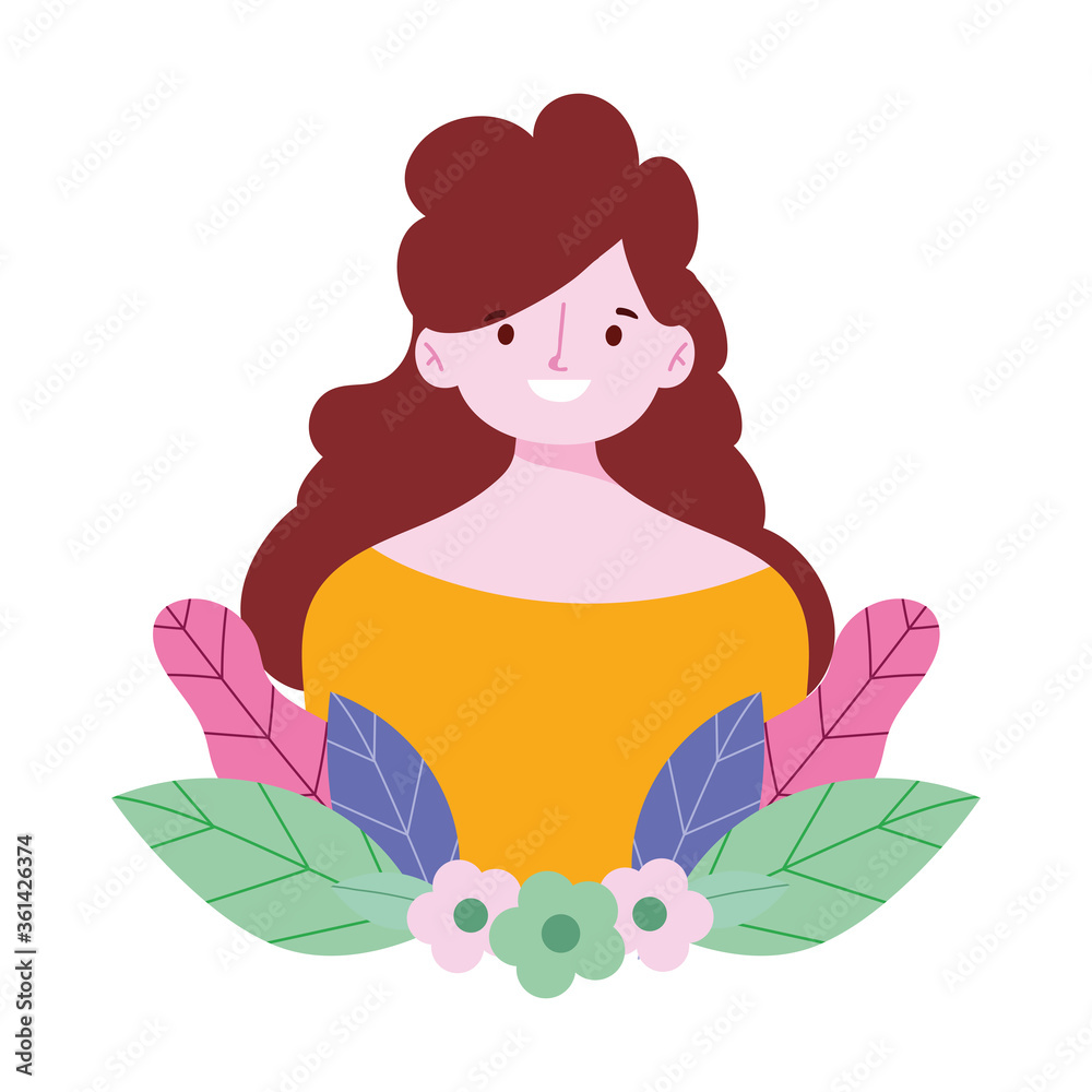 young woman character flowers leaves foliage icon design young woman character flowers leaves foliage icon design