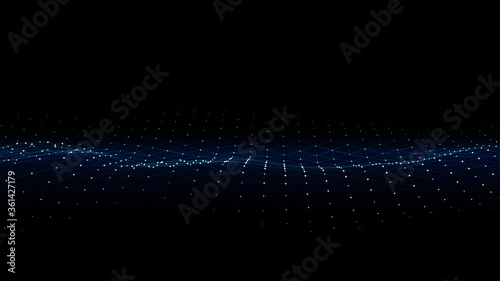 Vector abstract futuristic digital landscape with particles dots and stars on horizon. computer geometric digital connection