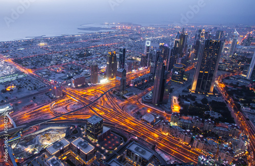 Night view of Dubai from Burj Khalifa.Dubai