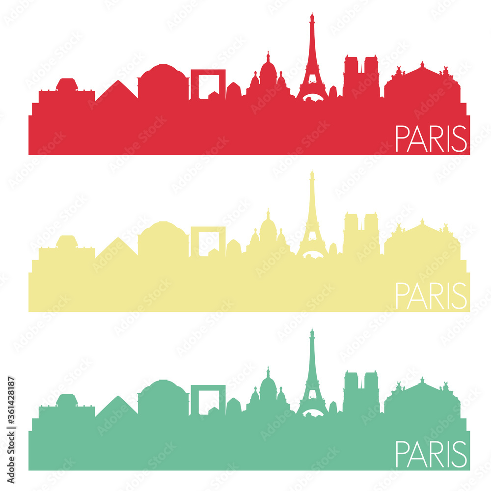 Paris Skyline Silhouette City Stamp Vector Color Vintage Set. Stock ...