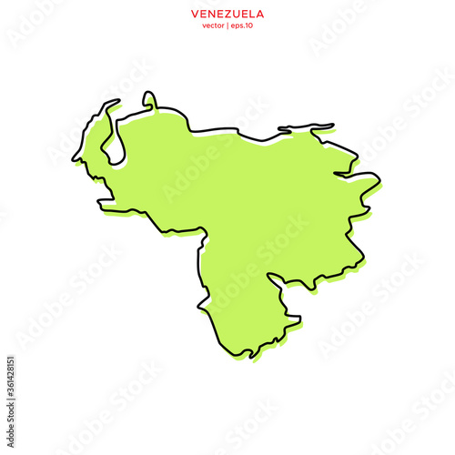 Green Map of Venezuela with Outline Vector Design Template. Editable Stroke