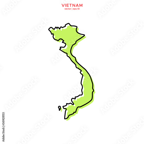 Green Map of Vietnam with Outline Vector Design Template. Editable Stroke