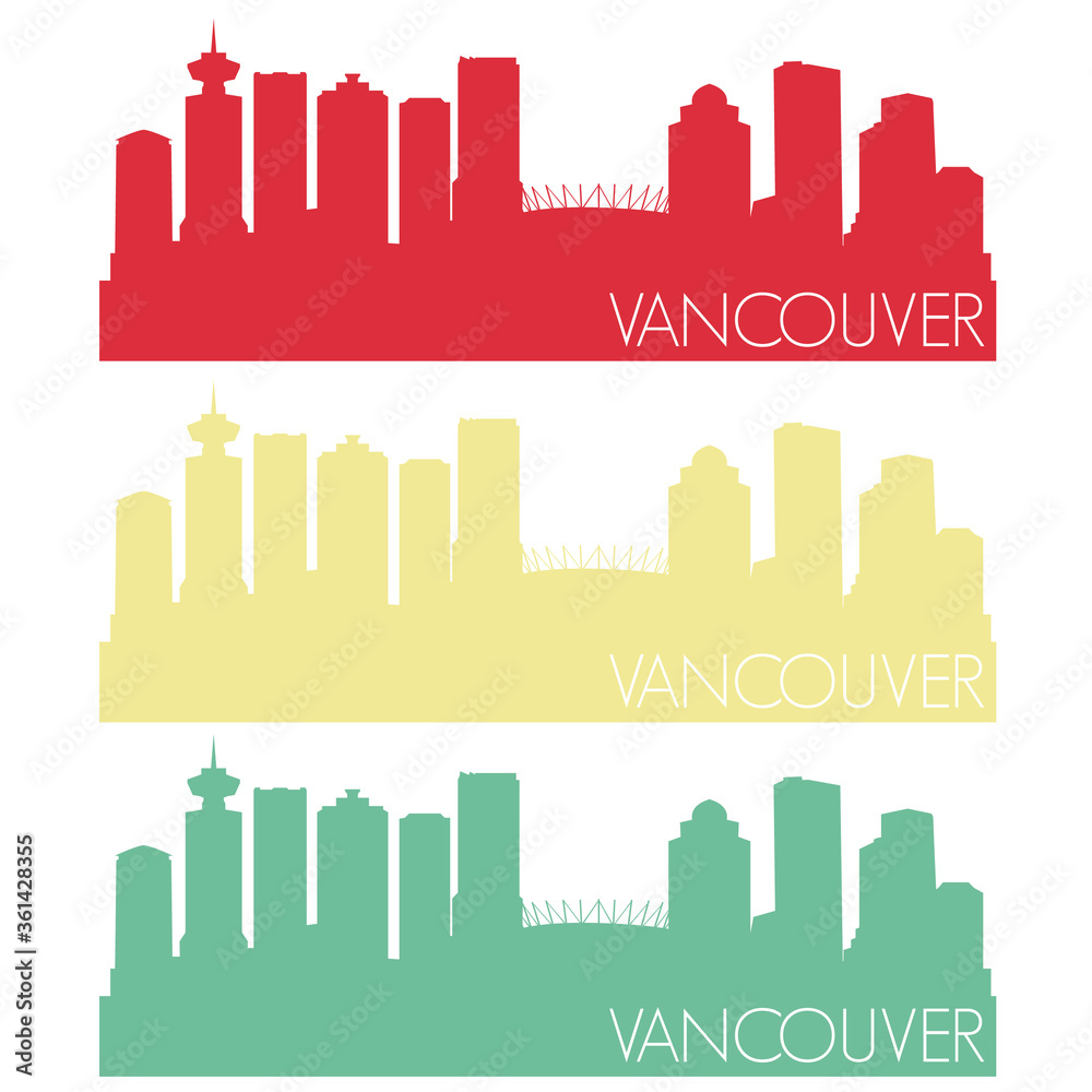 Vancouver Skyline Silhouette City Design Vector Vintage Set.