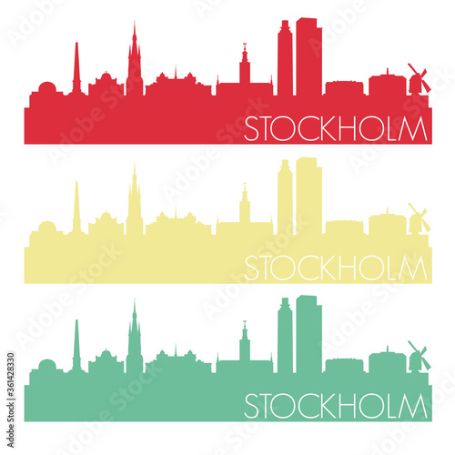 Canvas Print Stockholm Skyline Silhouette City Stamp Vector Color Vintage Set.