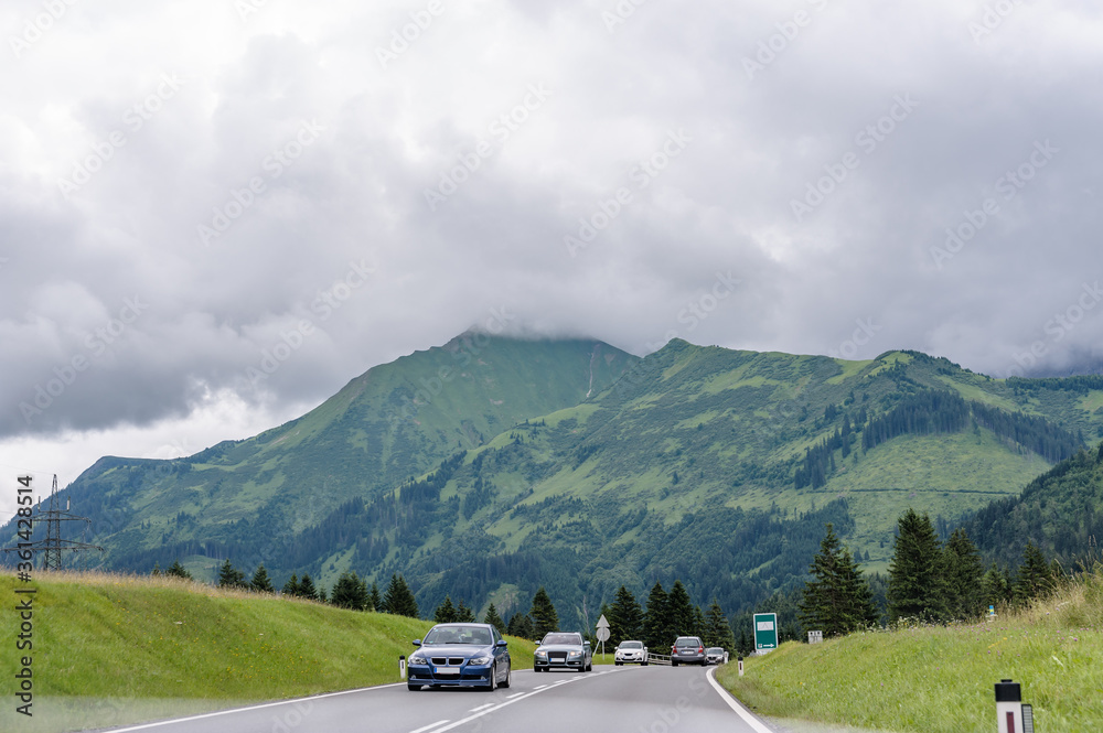 Beautiful road through the mountains in summer Beautiful road through the mountains in summer