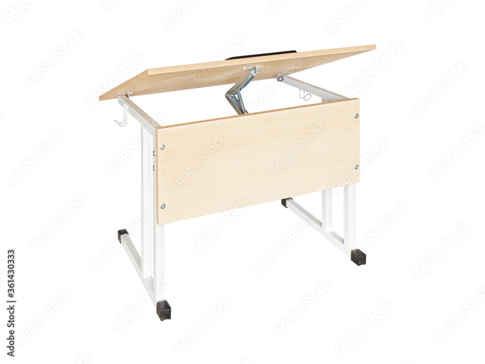 Wooden school desk transformer for school carved on a white background.