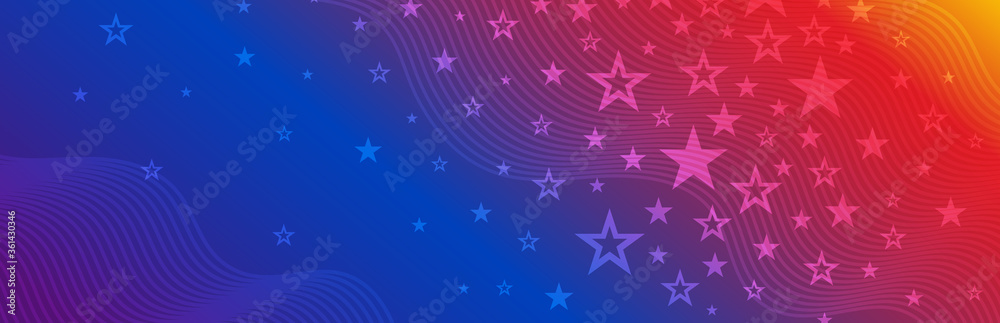 Web banner with elements of the American national flag, many stars. Decorative USA banner suitable for background, headers, posters, cards, website. Vector illustration Web banner with elements of the American national flag, many stars. Decorative USA banner suitable for background, headers, posters, cards, website. Vector illustration