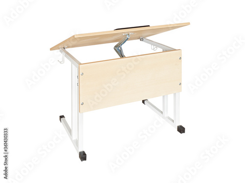 Wooden school desk transformer for school carved on a white background.