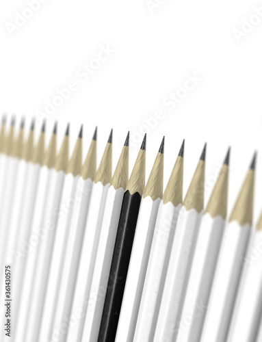 racism concept black pencil among white pencils 3d rendering
