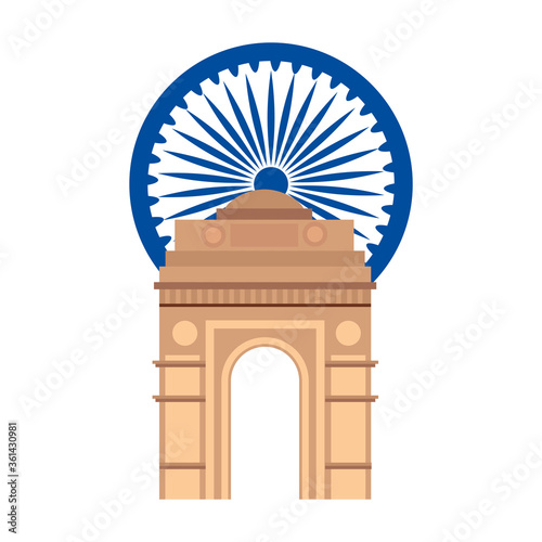 india gate, famous monument with blue ashoka wheel indian