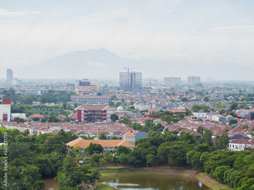Panorama of the city of Jakarta against the backdrop of the Mountains.