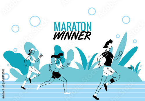 Women avatars running on track vector design