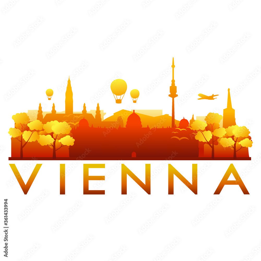 Vienna Skyline Silhouette Gradient Vector City Design. Vienna Skyline Silhouette Gradient Vector City Design.