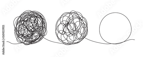 scribble line doodles. the concept of transition from complicated to simple, isolated on white background. vector illustrations photo
