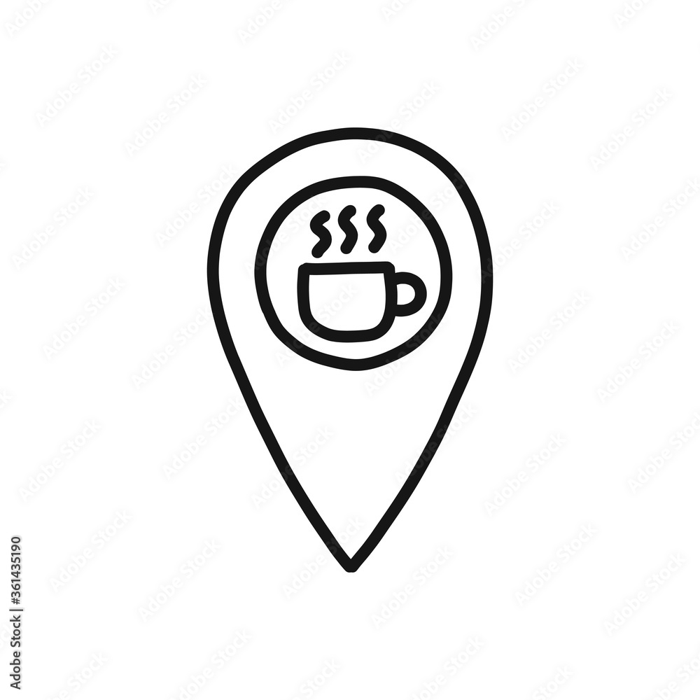map pointer coffee doodle icon, vector line illustration map pointer coffee doodle icon, vector line illustration