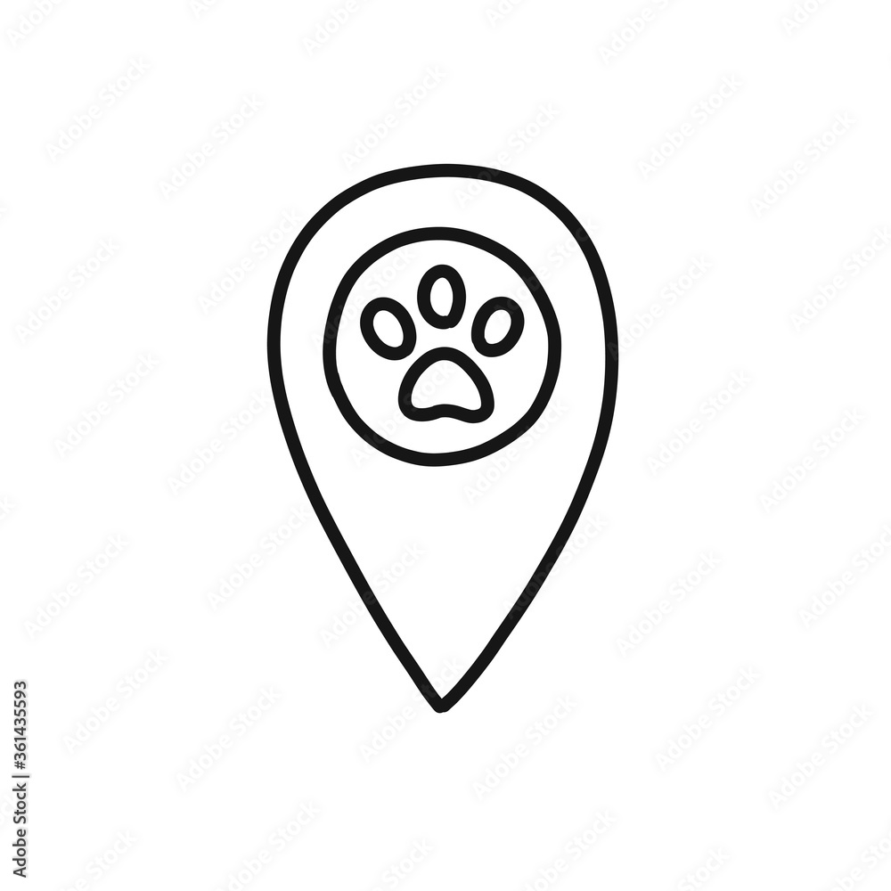 map pointer pet shop doodle icon, vector line illustration map pointer pet shop doodle icon, vector line illustration
