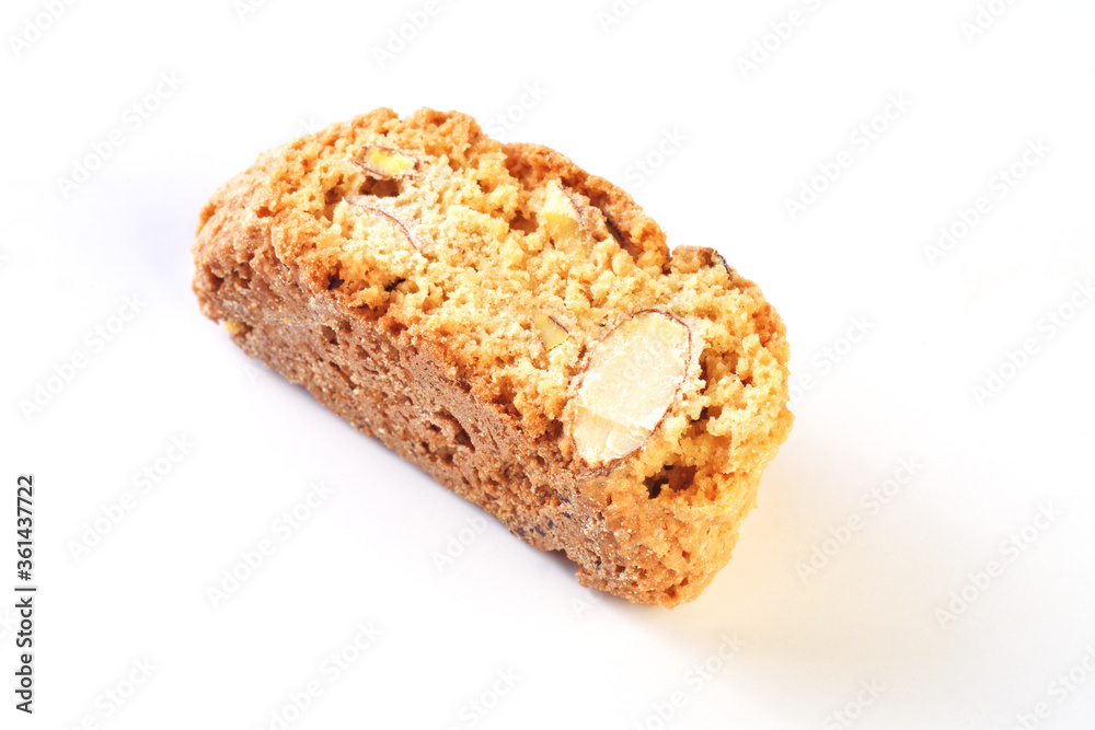  Classic Italian biscotti with almonds on white background. 